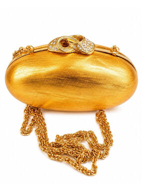 VINTAGE RODO ITALY GOLD MINAUDIERE RHINESTONE CLASP EVENING CLUTCH BAG